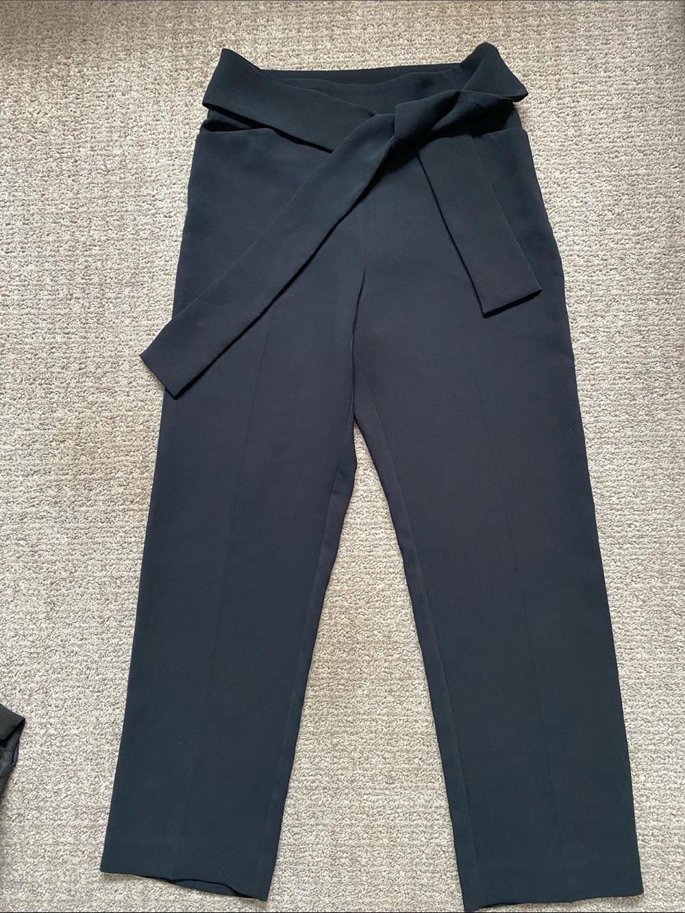 Aritzia Wilfred Black High-Waist Tie-Belt Cropped Trousers